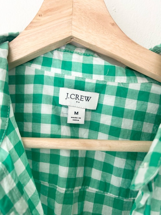 J. Crew Medium Green and White Gingham Long Sleeve Button-Down Shirt - Picture 2 of 7